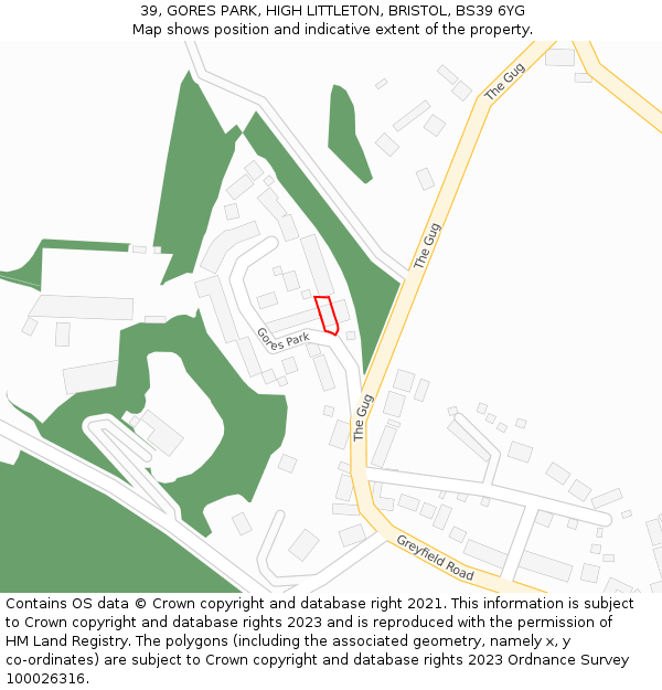 39, GORES PARK, HIGH LITTLETON, BRISTOL, BS39 6YG: Location map and indicative extent of plot