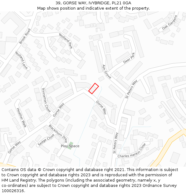 39, GORSE WAY, IVYBRIDGE, PL21 0GA: Location map and indicative extent of plot