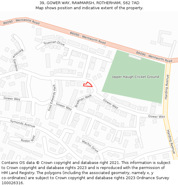 39, GOWER WAY, RAWMARSH, ROTHERHAM, S62 7AD: Location map and indicative extent of plot