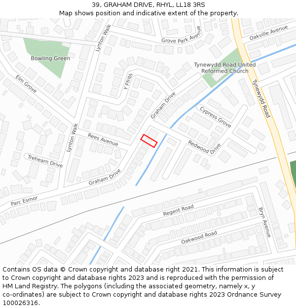 39, GRAHAM DRIVE, RHYL, LL18 3RS: Location map and indicative extent of plot