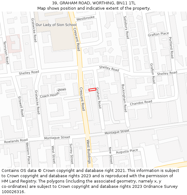 39, GRAHAM ROAD, WORTHING, BN11 1TL: Location map and indicative extent of plot