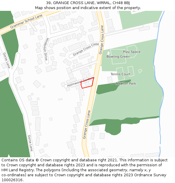 39, GRANGE CROSS LANE, WIRRAL, CH48 8BJ: Location map and indicative extent of plot