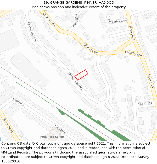 39, GRANGE GARDENS, PINNER, HA5 5QD: Location map and indicative extent of plot