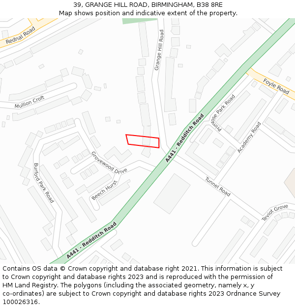 39, GRANGE HILL ROAD, BIRMINGHAM, B38 8RE: Location map and indicative extent of plot