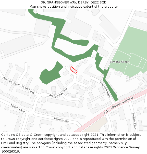 39, GRANGEOVER WAY, DERBY, DE22 3QD: Location map and indicative extent of plot