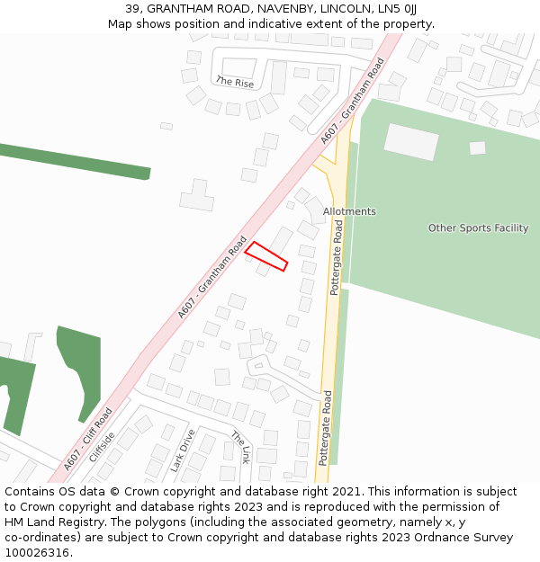 39, GRANTHAM ROAD, NAVENBY, LINCOLN, LN5 0JJ: Location map and indicative extent of plot