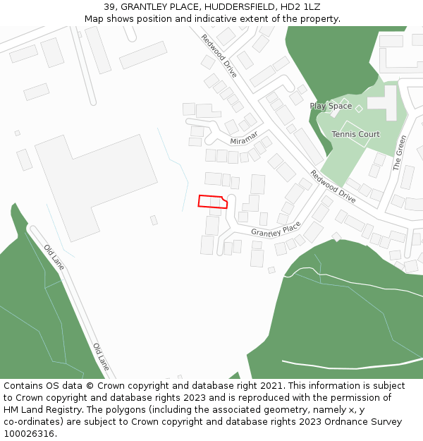 39, GRANTLEY PLACE, HUDDERSFIELD, HD2 1LZ: Location map and indicative extent of plot