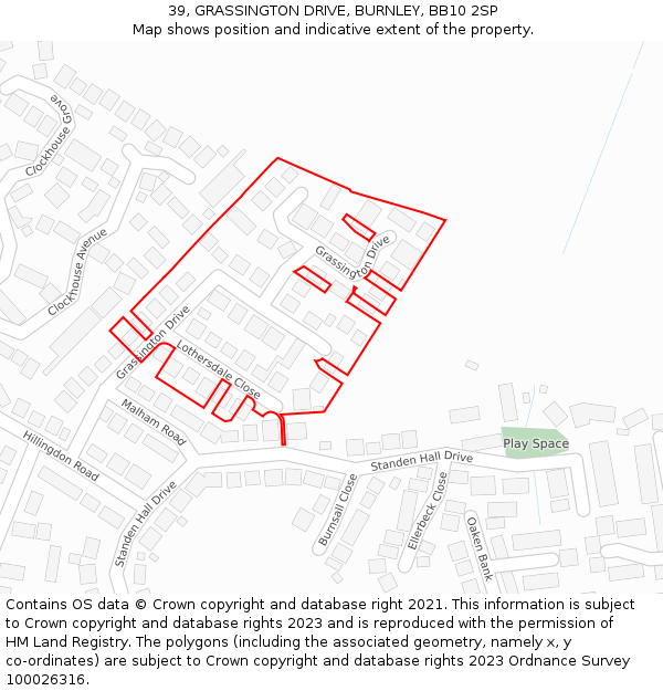 39, GRASSINGTON DRIVE, BURNLEY, BB10 2SP: Location map and indicative extent of plot