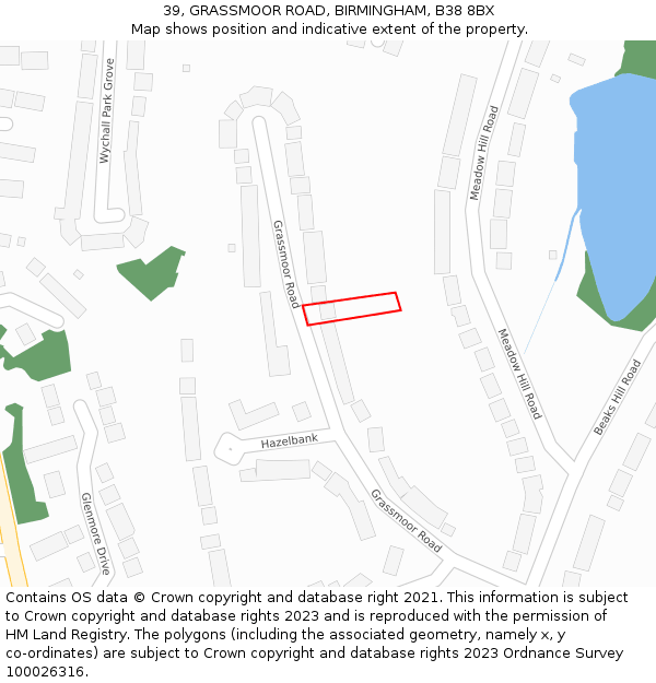 39, GRASSMOOR ROAD, BIRMINGHAM, B38 8BX: Location map and indicative extent of plot