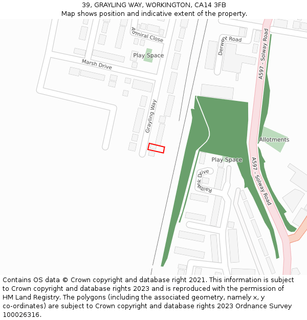 39, GRAYLING WAY, WORKINGTON, CA14 3FB: Location map and indicative extent of plot