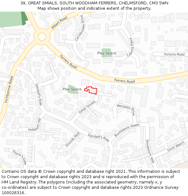 39, GREAT SMIALS, SOUTH WOODHAM FERRERS, CHELMSFORD, CM3 5WN: Location map and indicative extent of plot