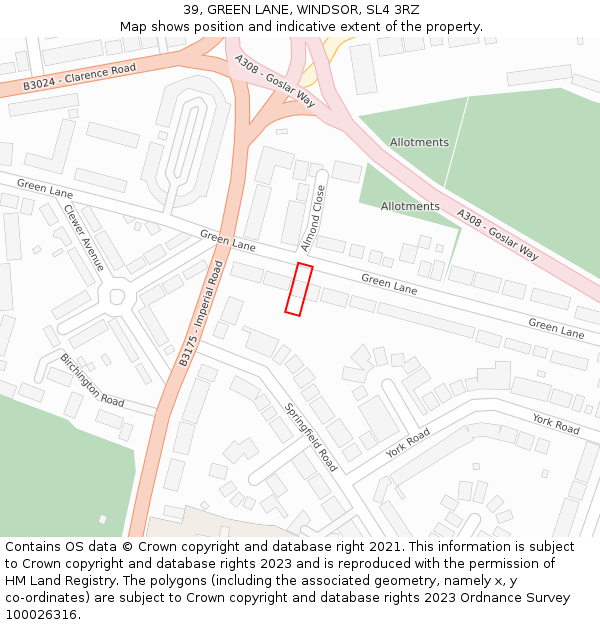 39, GREEN LANE, WINDSOR, SL4 3RZ: Location map and indicative extent of plot