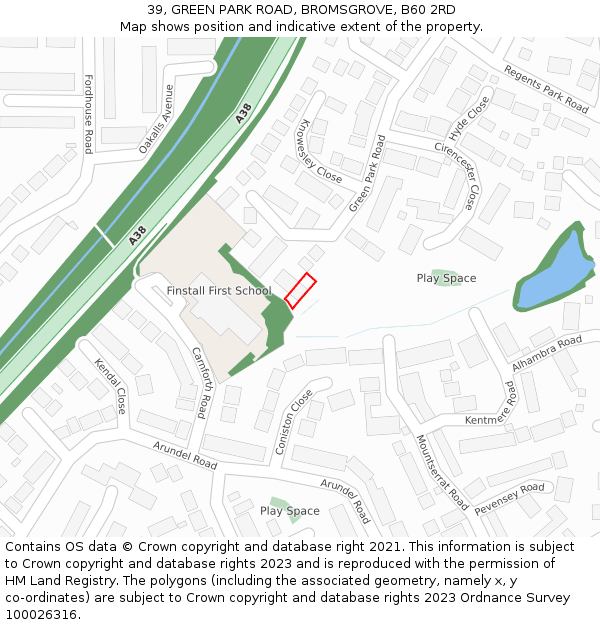 39, GREEN PARK ROAD, BROMSGROVE, B60 2RD: Location map and indicative extent of plot