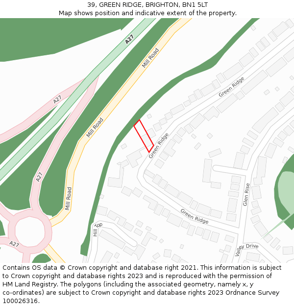 39, GREEN RIDGE, BRIGHTON, BN1 5LT: Location map and indicative extent of plot