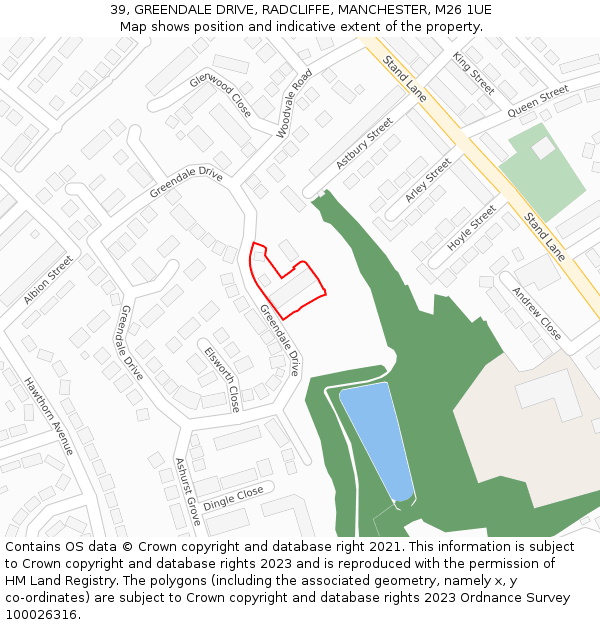 39, GREENDALE DRIVE, RADCLIFFE, MANCHESTER, M26 1UE: Location map and indicative extent of plot