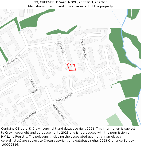 39, GREENFIELD WAY, INGOL, PRESTON, PR2 3GE: Location map and indicative extent of plot