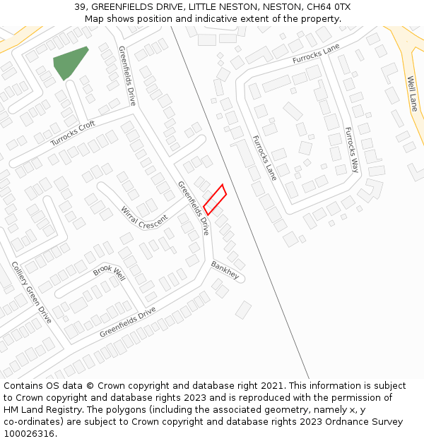 39, GREENFIELDS DRIVE, LITTLE NESTON, NESTON, CH64 0TX: Location map and indicative extent of plot