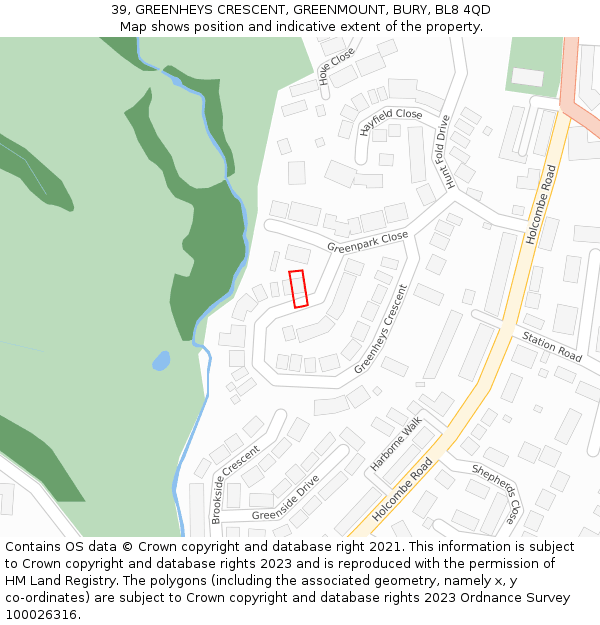 39, GREENHEYS CRESCENT, GREENMOUNT, BURY, BL8 4QD: Location map and indicative extent of plot