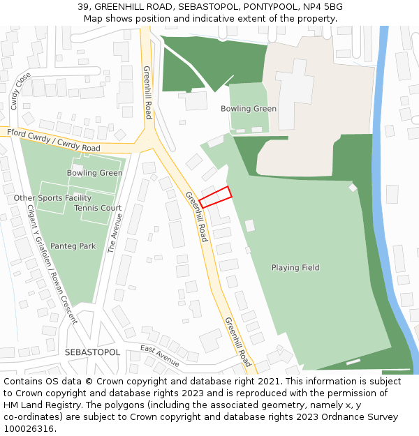 39, GREENHILL ROAD, SEBASTOPOL, PONTYPOOL, NP4 5BG: Location map and indicative extent of plot