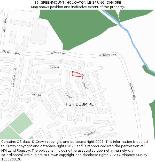 39, GREENMOUNT, HOUGHTON LE SPRING, DH4 5FB: Location map and indicative extent of plot