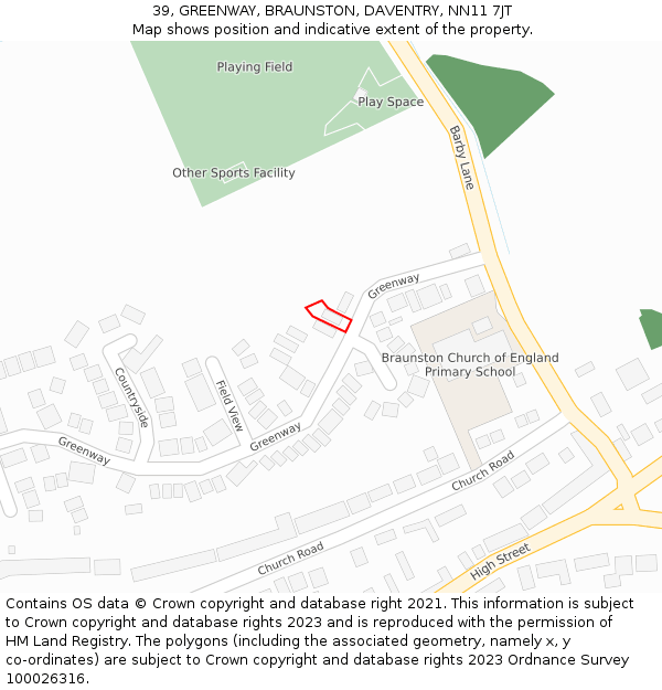 39, GREENWAY, BRAUNSTON, DAVENTRY, NN11 7JT: Location map and indicative extent of plot