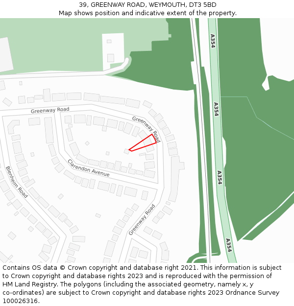 39, GREENWAY ROAD, WEYMOUTH, DT3 5BD: Location map and indicative extent of plot