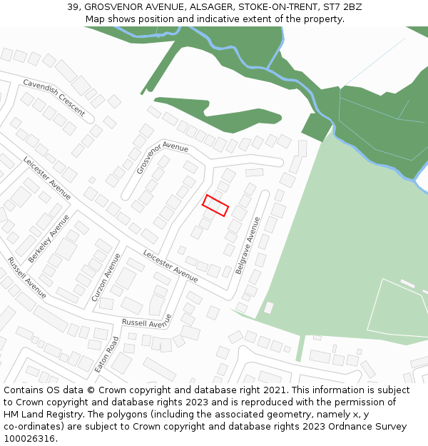 39, GROSVENOR AVENUE, ALSAGER, STOKE-ON-TRENT, ST7 2BZ: Location map and indicative extent of plot