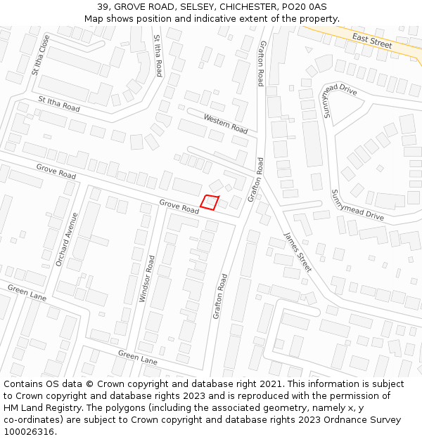 39, GROVE ROAD, SELSEY, CHICHESTER, PO20 0AS: Location map and indicative extent of plot