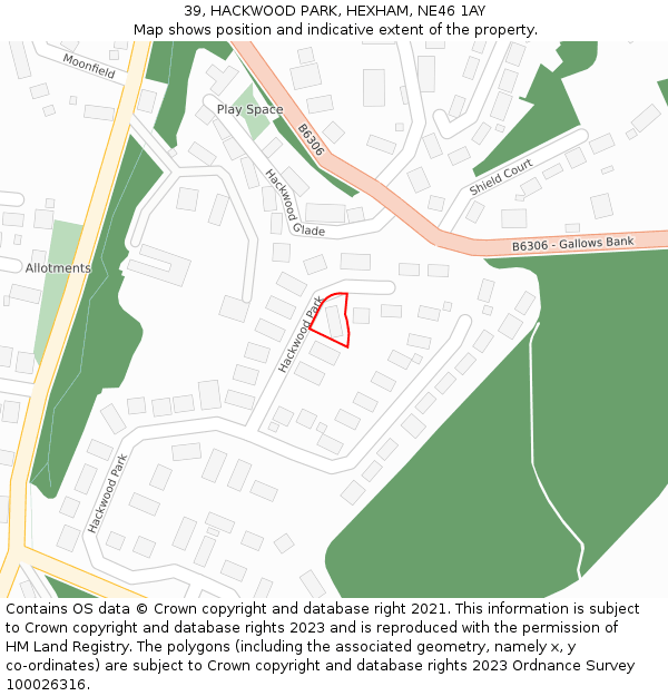 39, HACKWOOD PARK, HEXHAM, NE46 1AY: Location map and indicative extent of plot