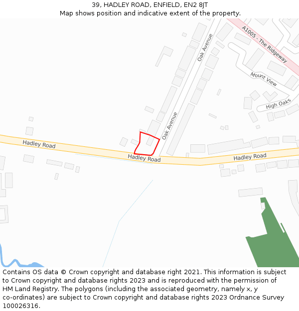 39, HADLEY ROAD, ENFIELD, EN2 8JT: Location map and indicative extent of plot