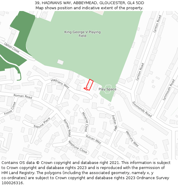 39, HADRIANS WAY, ABBEYMEAD, GLOUCESTER, GL4 5DD: Location map and indicative extent of plot