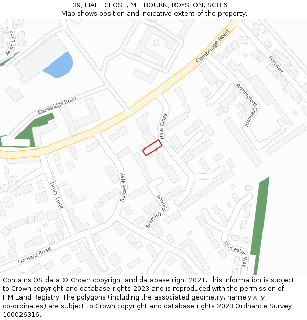 39, HALE CLOSE, MELBOURN, ROYSTON, SG8 6ET: Location map and indicative extent of plot