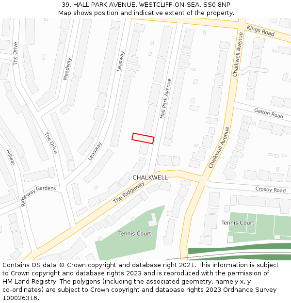 39, HALL PARK AVENUE, WESTCLIFF-ON-SEA, SS0 8NP: Location map and indicative extent of plot