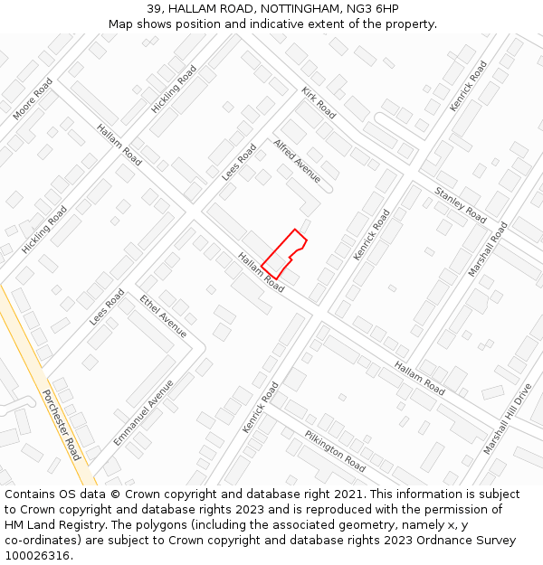 39, HALLAM ROAD, NOTTINGHAM, NG3 6HP: Location map and indicative extent of plot