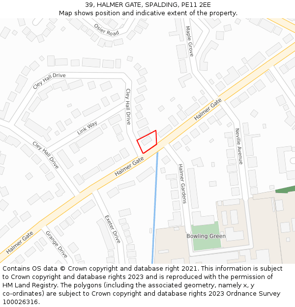 39, HALMER GATE, SPALDING, PE11 2EE: Location map and indicative extent of plot