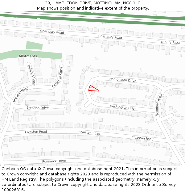 39, HAMBLEDON DRIVE, NOTTINGHAM, NG8 1LG: Location map and indicative extent of plot