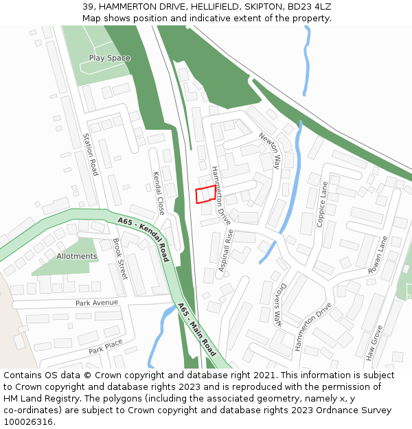 39, HAMMERTON DRIVE, HELLIFIELD, SKIPTON, BD23 4LZ: Location map and indicative extent of plot