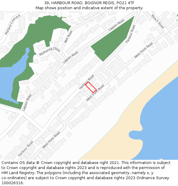 39, HARBOUR ROAD, BOGNOR REGIS, PO21 4TF: Location map and indicative extent of plot