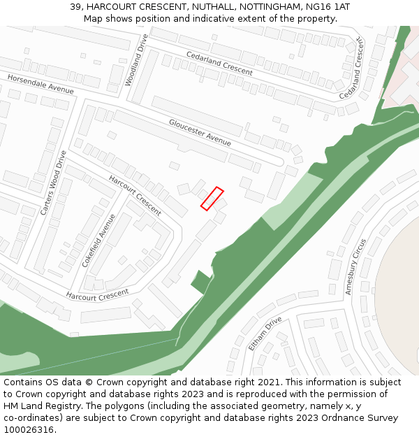 39, HARCOURT CRESCENT, NUTHALL, NOTTINGHAM, NG16 1AT: Location map and indicative extent of plot