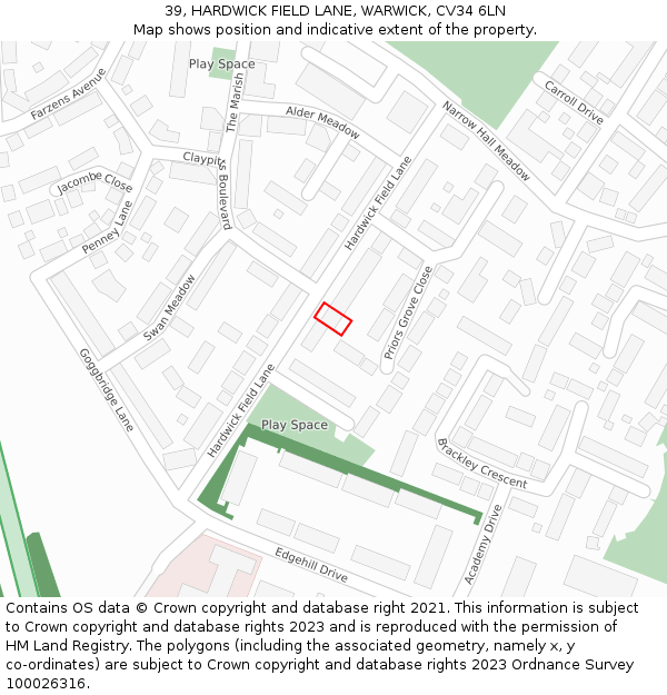 39, HARDWICK FIELD LANE, WARWICK, CV34 6LN: Location map and indicative extent of plot