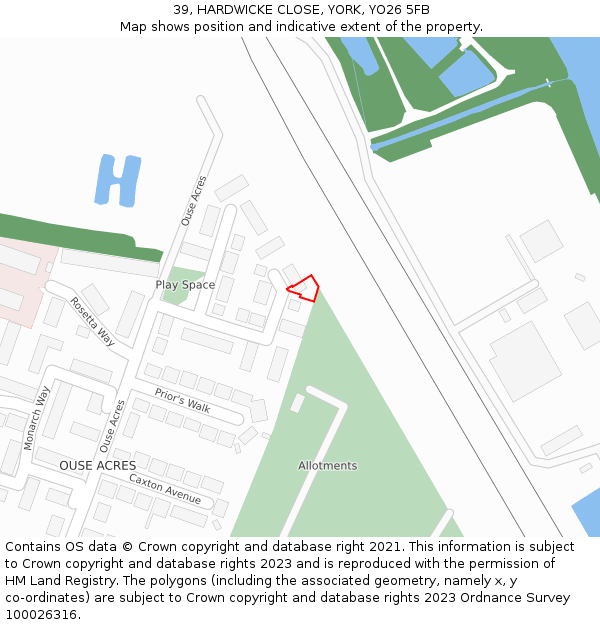 39, HARDWICKE CLOSE, YORK, YO26 5FB: Location map and indicative extent of plot