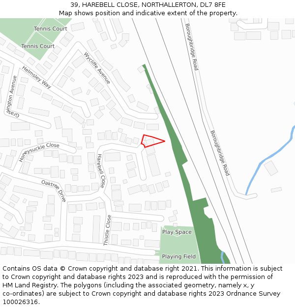 39, HAREBELL CLOSE, NORTHALLERTON, DL7 8FE: Location map and indicative extent of plot