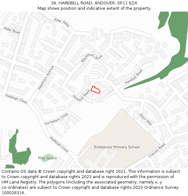 39, HAREBELL ROAD, ANDOVER, SP11 6ZA: Location map and indicative extent of plot