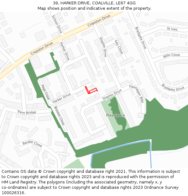 39, HARKER DRIVE, COALVILLE, LE67 4GG: Location map and indicative extent of plot