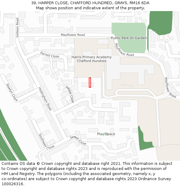 39, HARPER CLOSE, CHAFFORD HUNDRED, GRAYS, RM16 6DA: Location map and indicative extent of plot