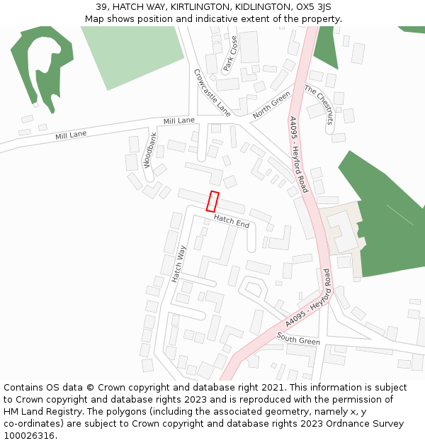 39, HATCH WAY, KIRTLINGTON, KIDLINGTON, OX5 3JS: Location map and indicative extent of plot