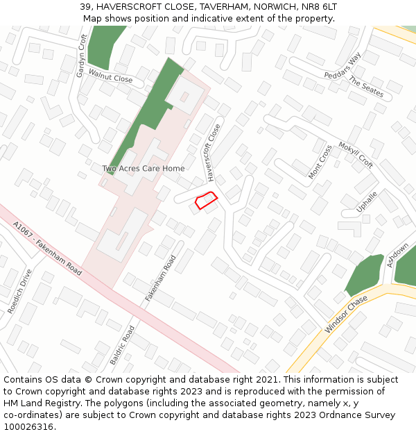 39, HAVERSCROFT CLOSE, TAVERHAM, NORWICH, NR8 6LT: Location map and indicative extent of plot