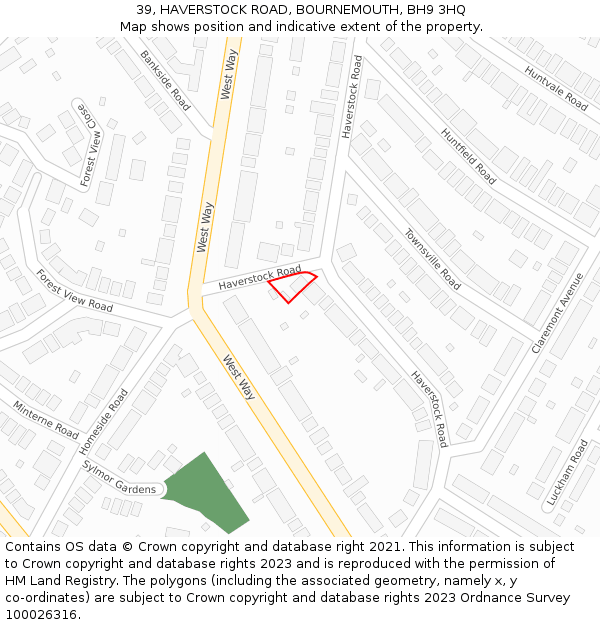 39, HAVERSTOCK ROAD, BOURNEMOUTH, BH9 3HQ: Location map and indicative extent of plot