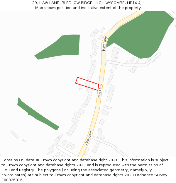 39, HAW LANE, BLEDLOW RIDGE, HIGH WYCOMBE, HP14 4JH: Location map and indicative extent of plot