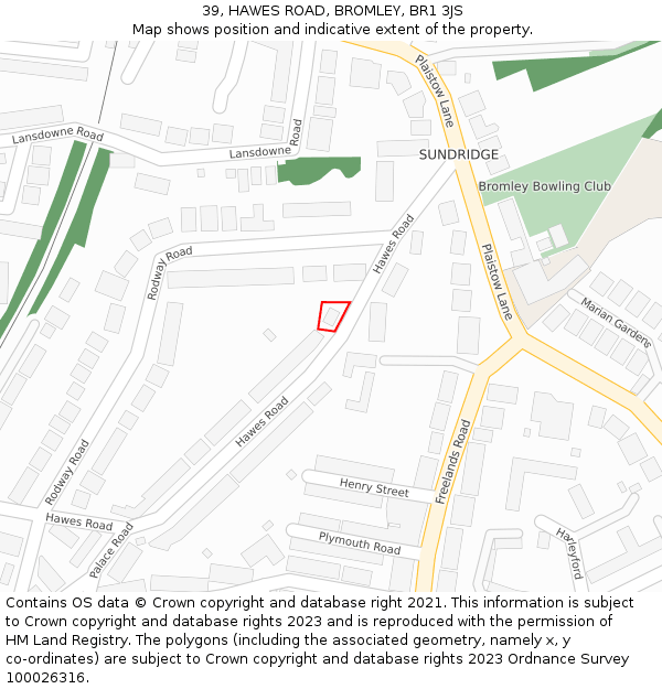 39, HAWES ROAD, BROMLEY, BR1 3JS: Location map and indicative extent of plot